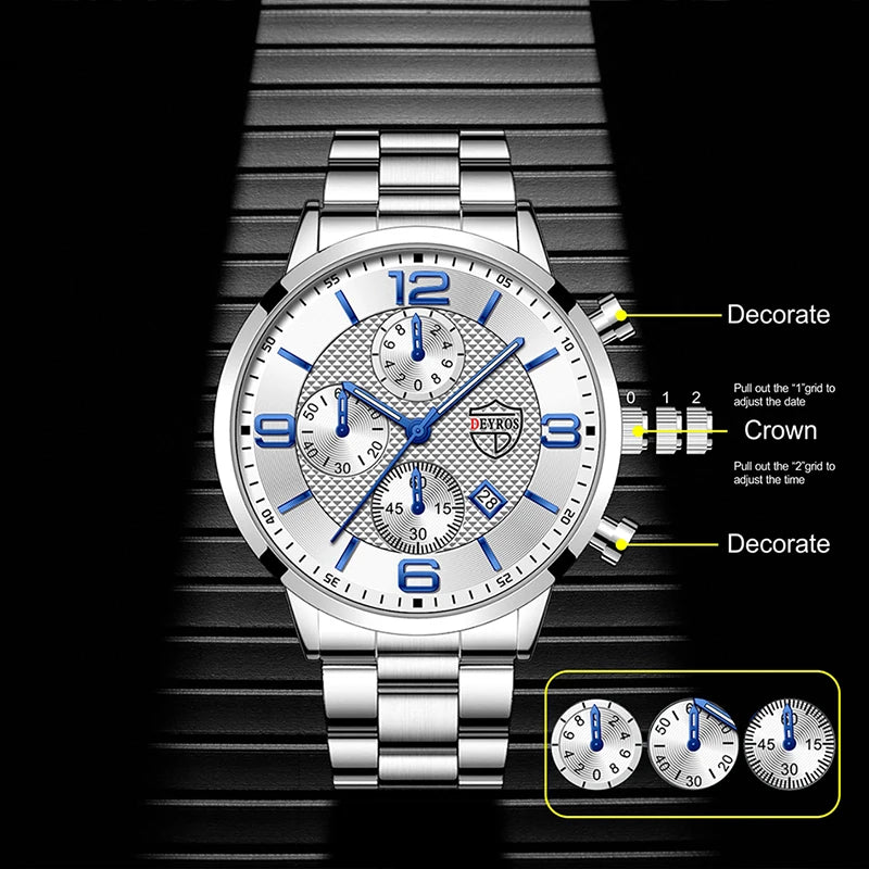Reloj Hombre Luxury Business Men Watchs Stainless Steel Quartz Wristwatch Male Leather Calendar Luminous Clock Relogio Masculino