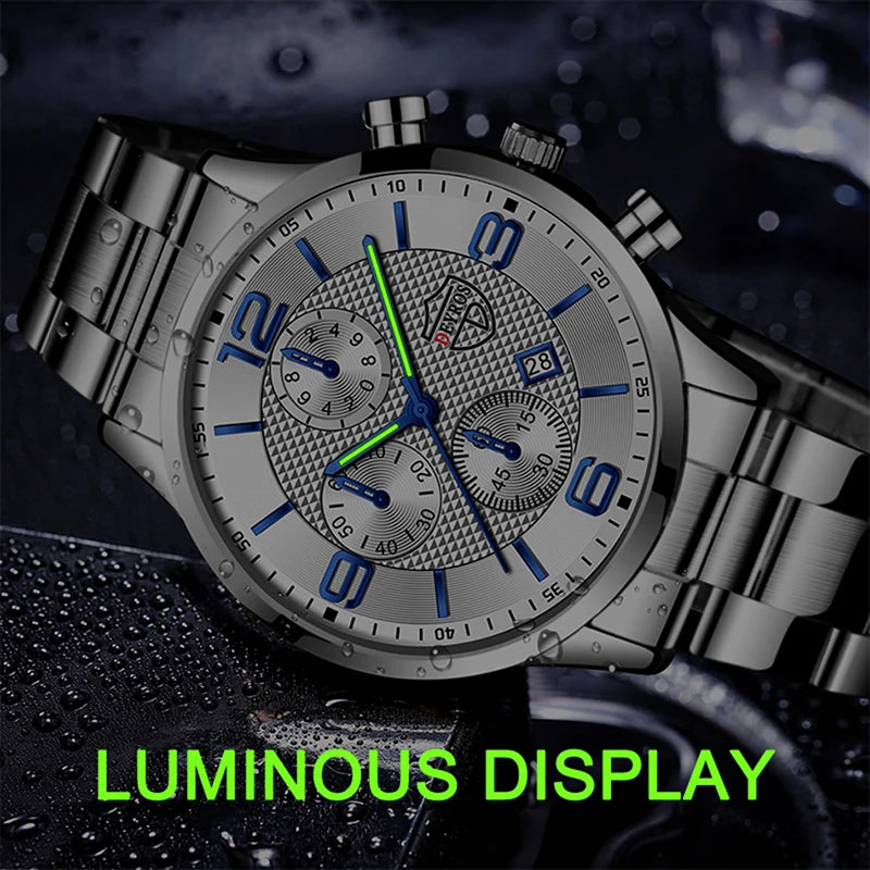 Reloj Hombre Luxury Business Men Watchs Stainless Steel Quartz Wristwatch Male Leather Calendar Luminous Clock Relogio Masculino