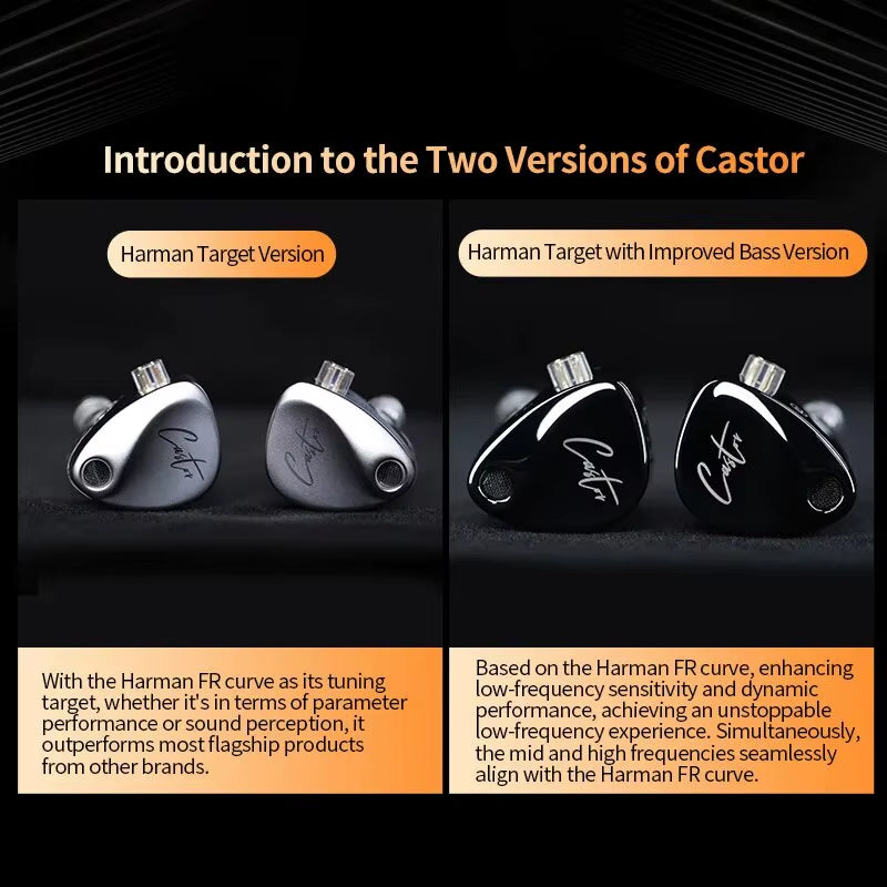 Castor in Ear Hifi Earphone 2DD Dynamic High-End Tunable Balanced Armature Earphones Monitor Headphone Cancelling Earbuds