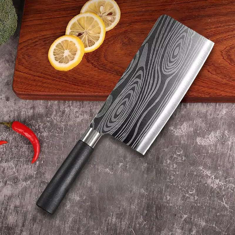 Laser Damascus Pattern Utility Kitchen Knives Scissors Sharpening Rod Set Stainless Steel Sharp Slicing Chef Knife Cooking Tool