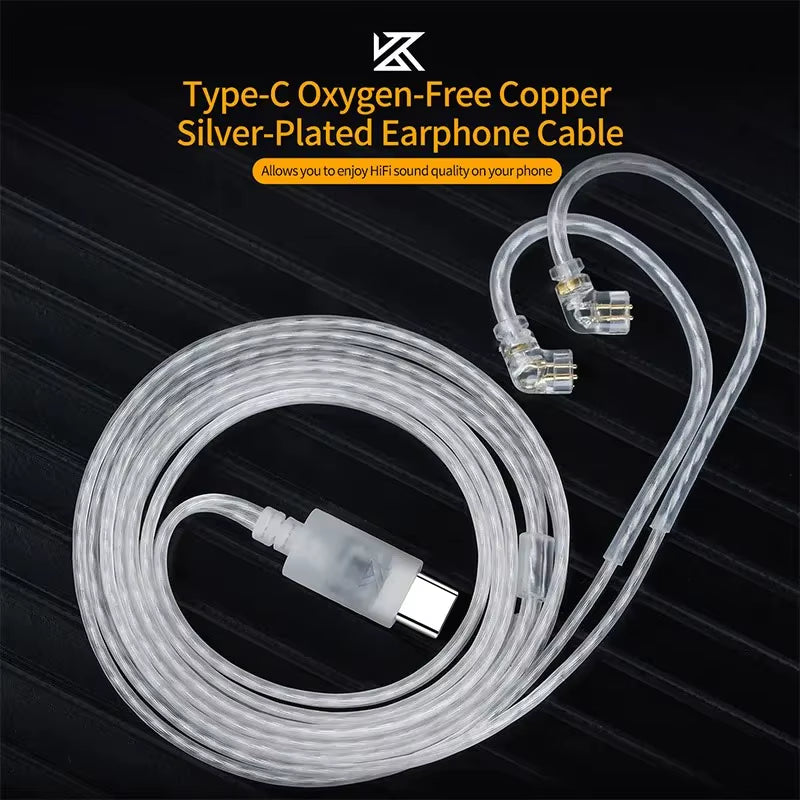 Earphones Type-C 2PIN Cables Silver Plated Upgrade Cable USB C Headphones Wire for  DQ6 ZAX ZSX ZSN PRO ZS10PRO ZAR ZVX