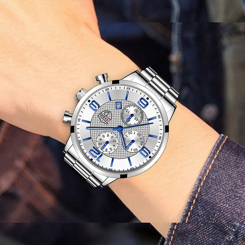 Reloj Hombre Luxury Business Men Watchs Stainless Steel Quartz Wristwatch Male Leather Calendar Luminous Clock Relogio Masculino